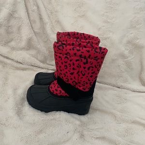 Girls Pink Leopard Print Snow Boot